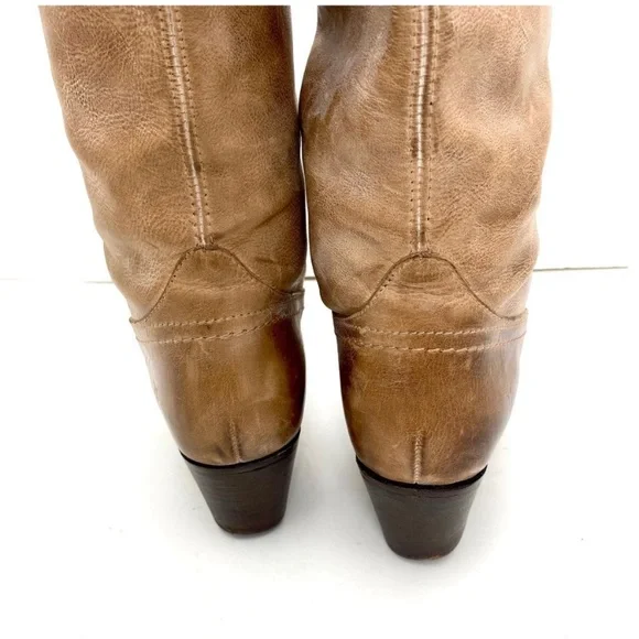 FRYE Jane Western Riding Knees High Boot in Beige Taupe Burnished Antique Size 7